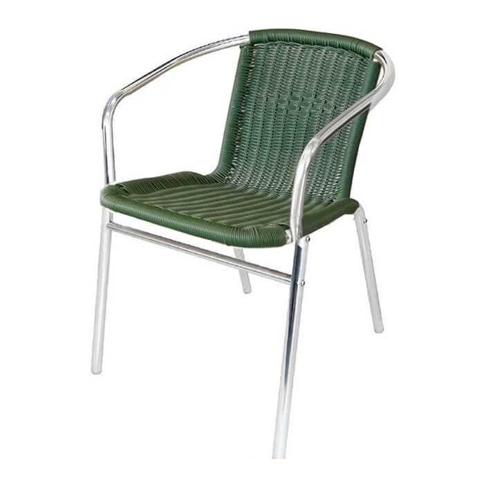 Aluminium Stacking Chair with Green Wicker Seat and Back