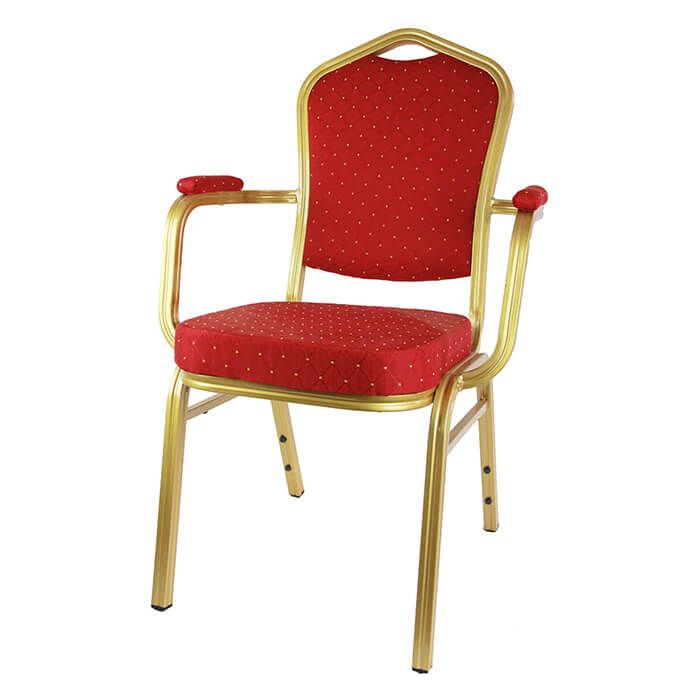 Profile view of red aluminium diamond stacking armchair