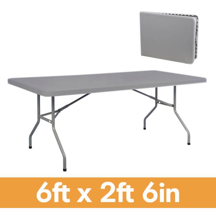 Rectangle 6 Foot by 2 Foot 6 Inch Centre Fold Plastic Event Table