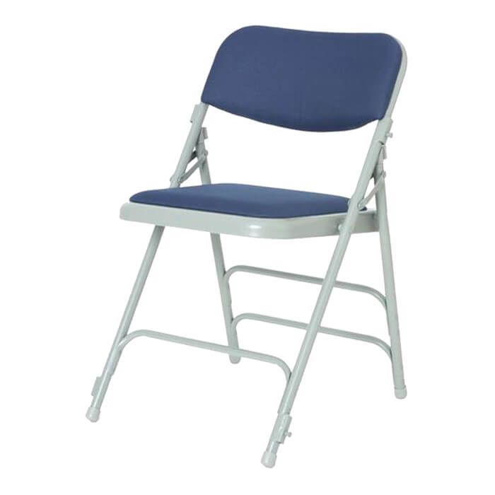 Profile view of blue comfort folding chair