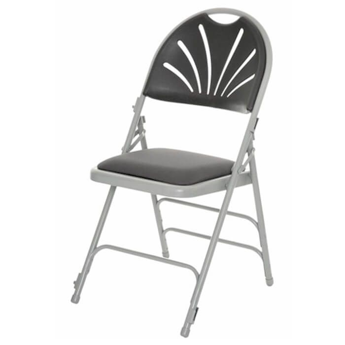 Profile view of charcoal premium comfort folding chair