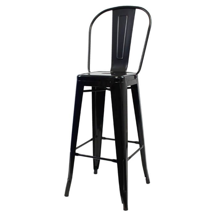 Tolix Style Bistro Bar Height Stool with High Back | Gloss Black