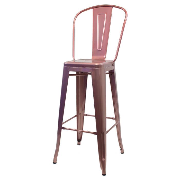 Tolix Style Bistro Bar Height Stool with High Back | Rose Gold