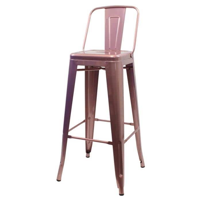 Tolix Style Bistro Bar Height Stool Low Back | Rose Gold
