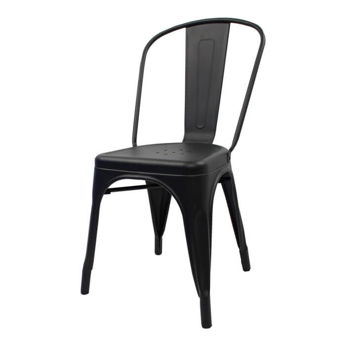 Profile view of matte black Tolix side chair