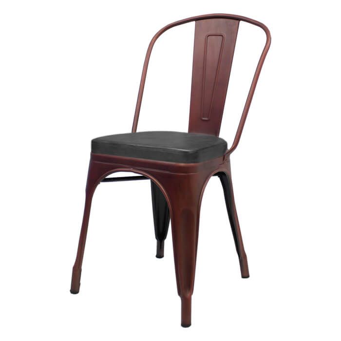 Profile view of copper Tolix chair with box seat