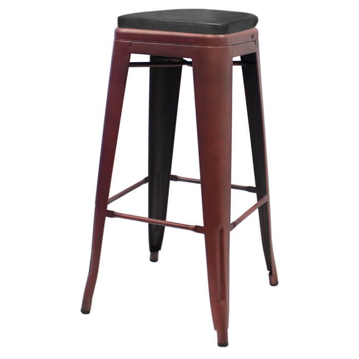 Profile view of copper Tolix bar stool with box seat