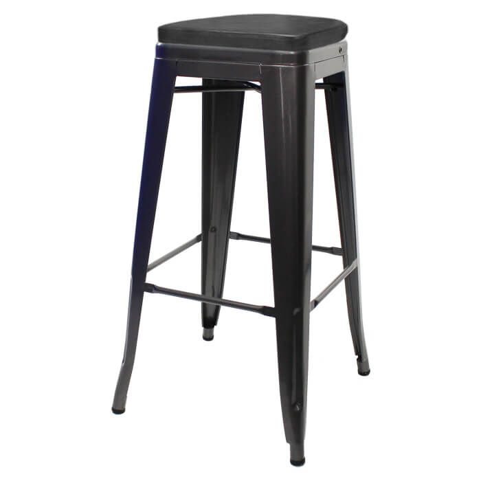 Tolix Style Bistro Bar Stool with Box Seat | Gloss Gun Metal
