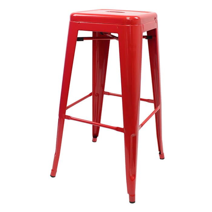 Profile view of red Tolix bar stool