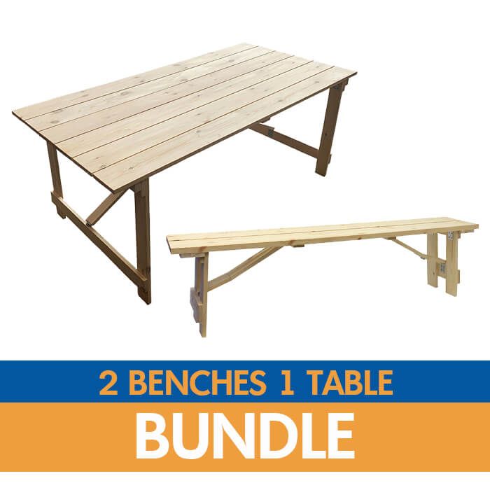 Farm Bench and Farm Table Bundle - Raw Finish 6 Foot 3 Foot