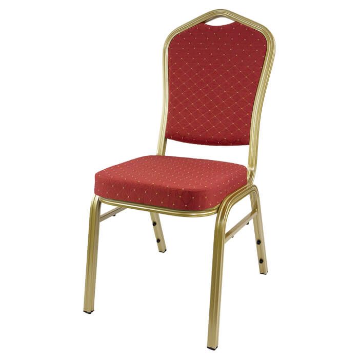 Profile view of red aluminium diamond stacking chair