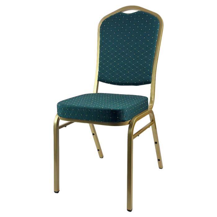 Profile view of green steel diamond stacking chair