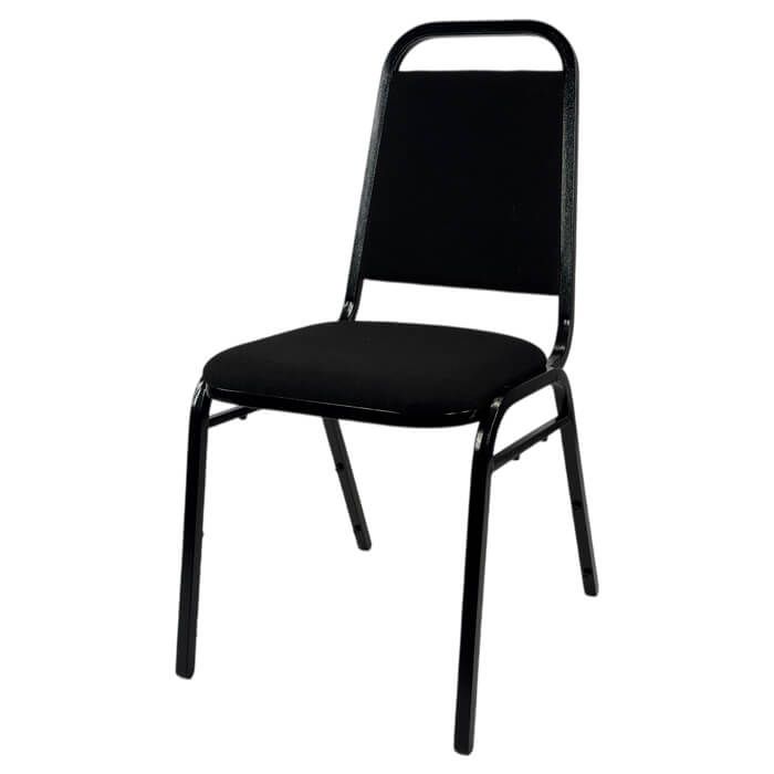 Profile view of black economy steel stacking chair