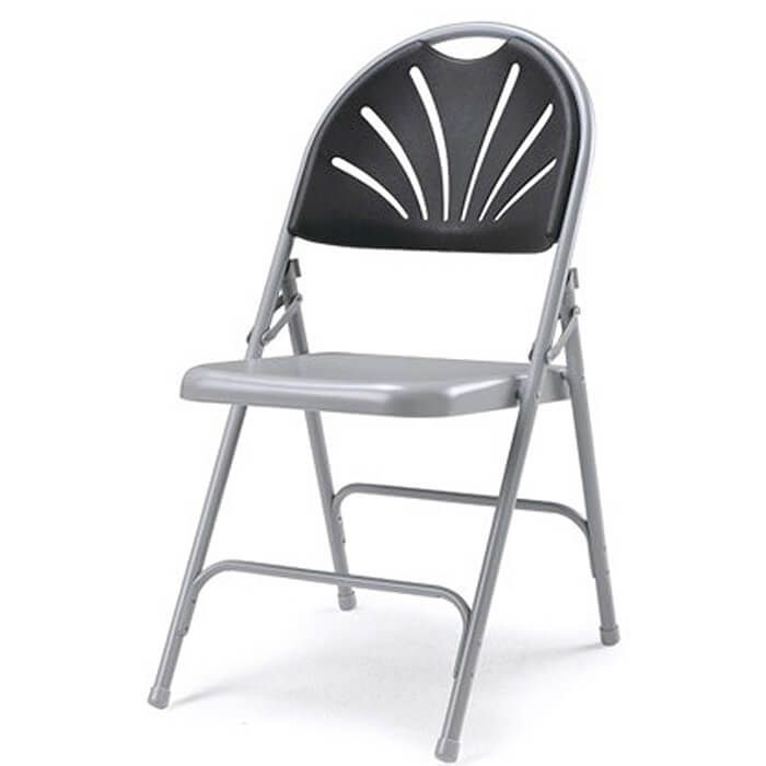 Profile view of black premium Prima folding chair