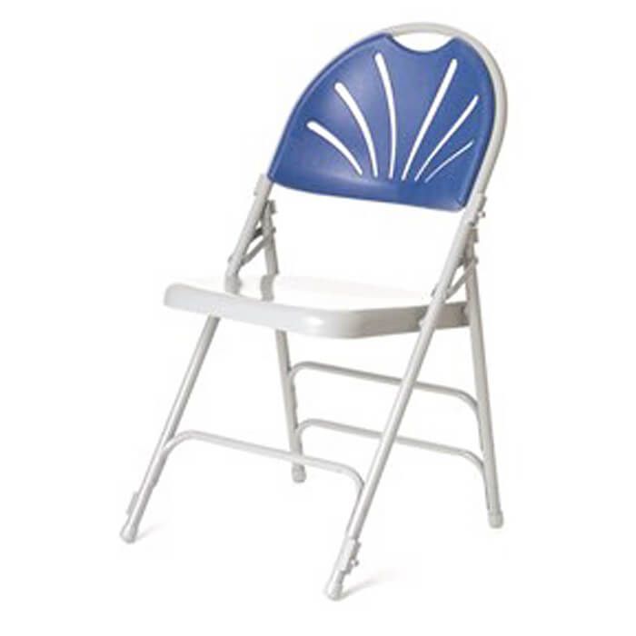 Profile view of blue premium Prima folding chair