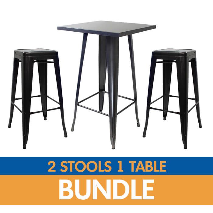 Tolix Style Bar Height Stool and Bar Table Bundle - Gloss Gun Metal