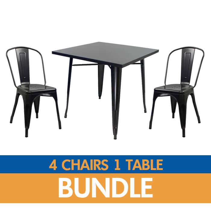 Tolix Style Side Chair and Dining Table Bundle - Gloss Gun Metal
