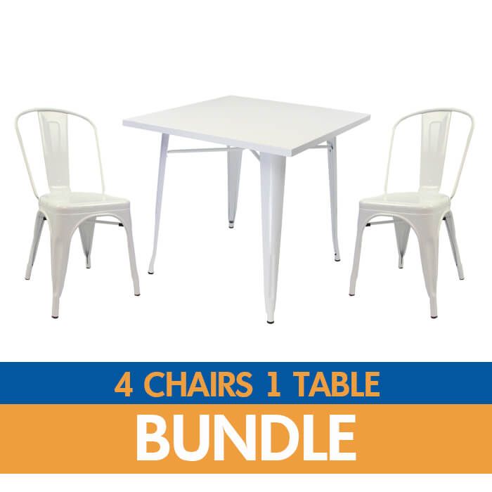 Tolix Style Side Chair and Dining Table Bundle - Gloss White