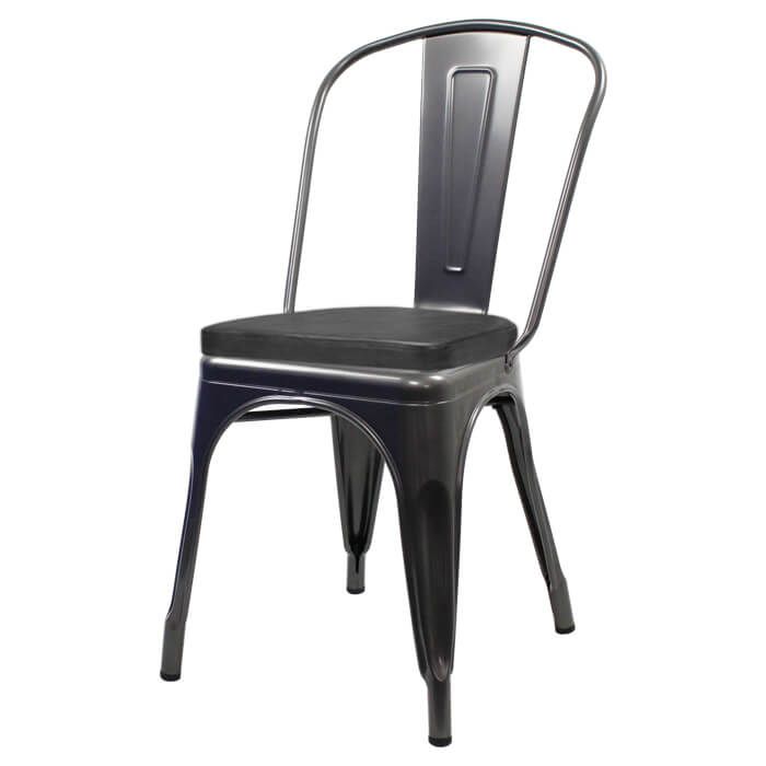 Tolix Style Bistro Chair with Box Seat | Gloss Gun Metal