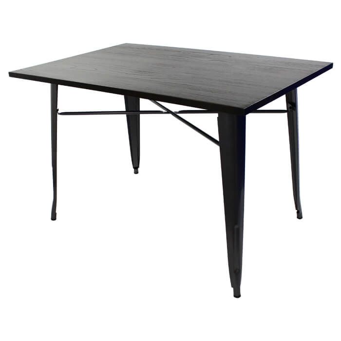 Tolix Style Dining Table - 120cm x 80cm Rectangle - Gloss Gun Metal with Dark Oak Top