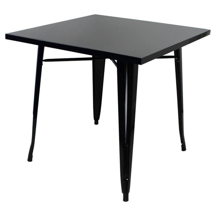 Profile view of gloss black Tolix dining table