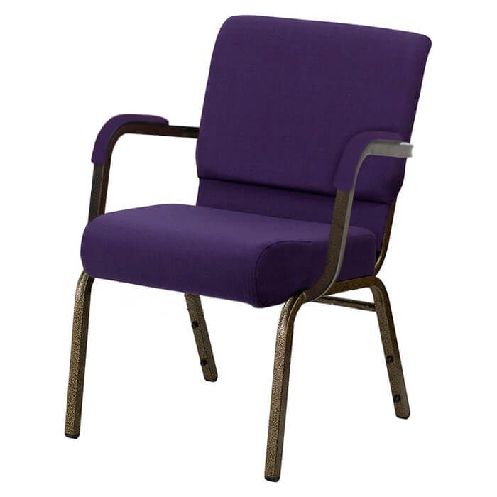 Worship Church Stacking Chair With Arms - Gold Vein Frame Purple Fabric