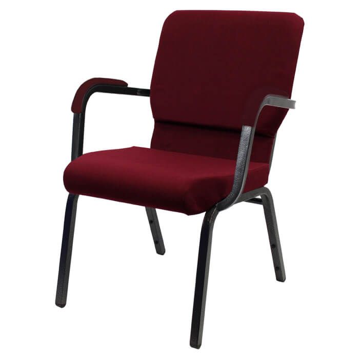 Worship Church Stacking Chair With Arms - Silver Vein Frame Burgundy Fabric