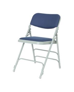 Profile view of blue comfort folding chair