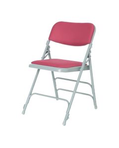 Profile view of burgundy comfort folding chair