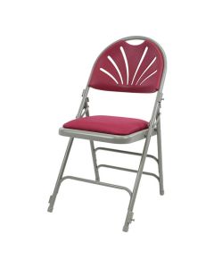 Profile view of burgundy premium comfort folding chair