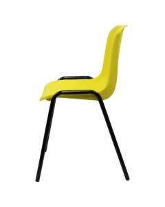 Profile view of yellow shell plastic stacking chair