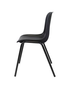 Profile view of black shell plastic stacking chair