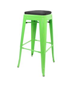 Profile view of green Tolix bar stool with dome seat