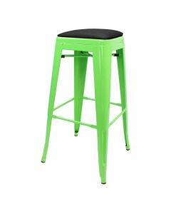 Profile view of green Tolix bar stool with dome seat