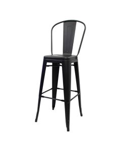Profile view of matte black Tolix tall back stool