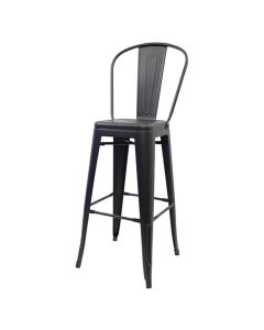 Profile view of matte gun metal Tolix tall back stool