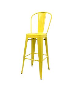 Profile view of yellow Tolix tall back stool