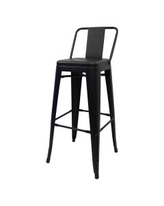 Profile view of matte black Tolix low back stool