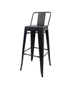 Profile view of matte gun metal Tolix low back stool