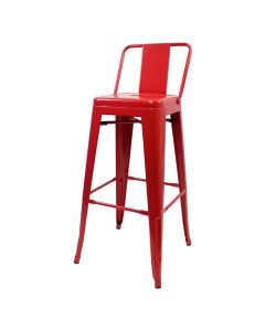 Profile view of red Tolix low back stool