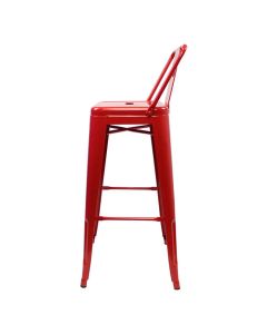 Profile view of red Tolix low back stool