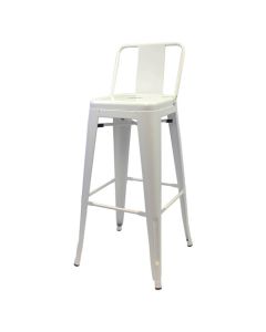 Profile view of white Tolix low back stool