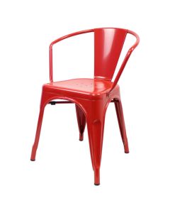Profile view of red Tolix armchair