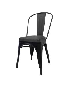 Profile view of matte black Tolix chair with box seat