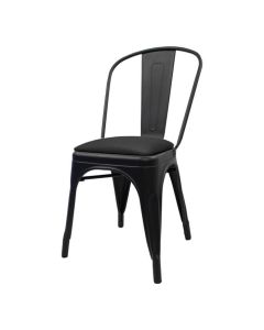 Profile view of matte black Tolix chair with dome seat