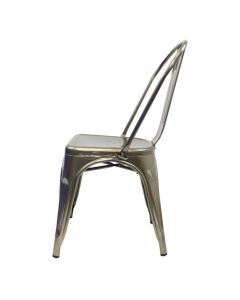 Profile view of industrial grey Tolix side chair