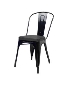 Profile view of gloss black Tolix chair with box seat