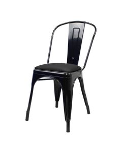 Profile view of gloss black Tolix chair with dome seat