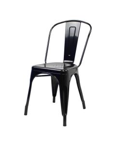 Profile view of gloss black Tolix side chair