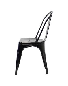 Profile view of gloss black Tolix side chair